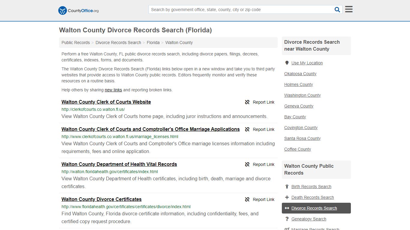 Walton County Divorce Records Search (Florida) - County Office